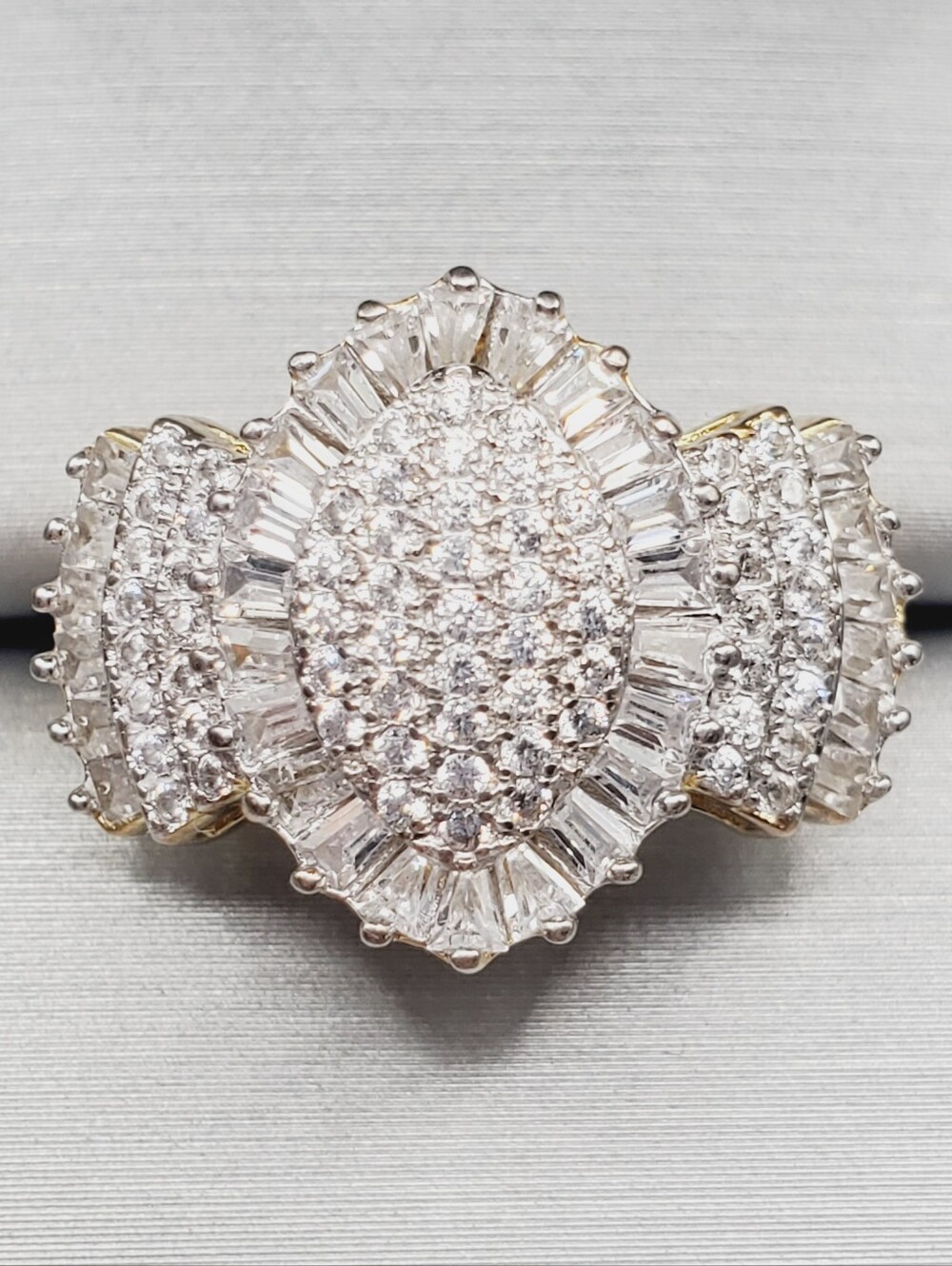 18k Yellow Gold - 925 Sterling Silver 2 Carat Diamond Simulant Cluster Ring